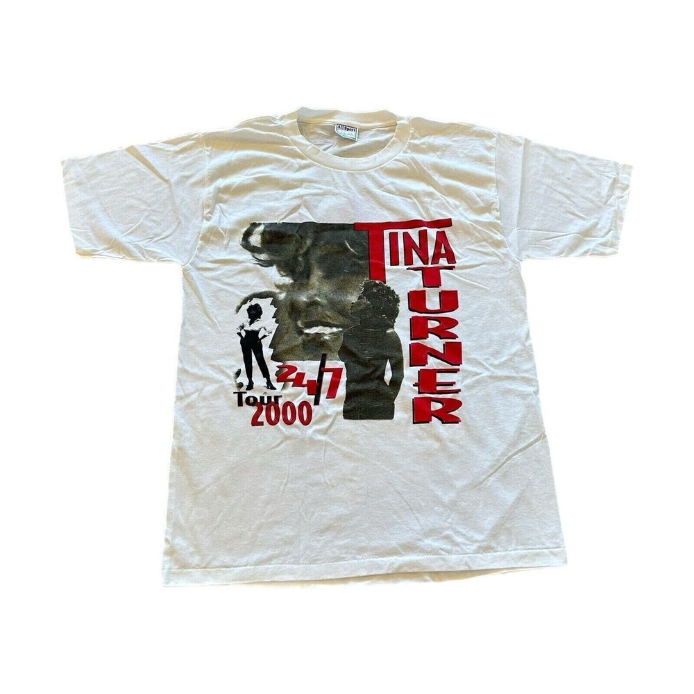 Tina Turner Shirt Mens L 24/7 Concert Tour Band Tee White Allsport‎ Y2K Vintage